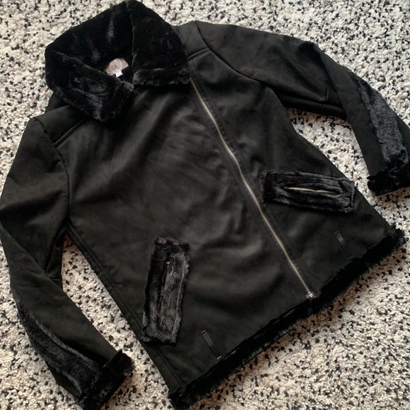 Beach Riot Jacket Black Faux Fur Lined Diagonal Zip BR1468 Women's Size Large - Picture 3 of 14
